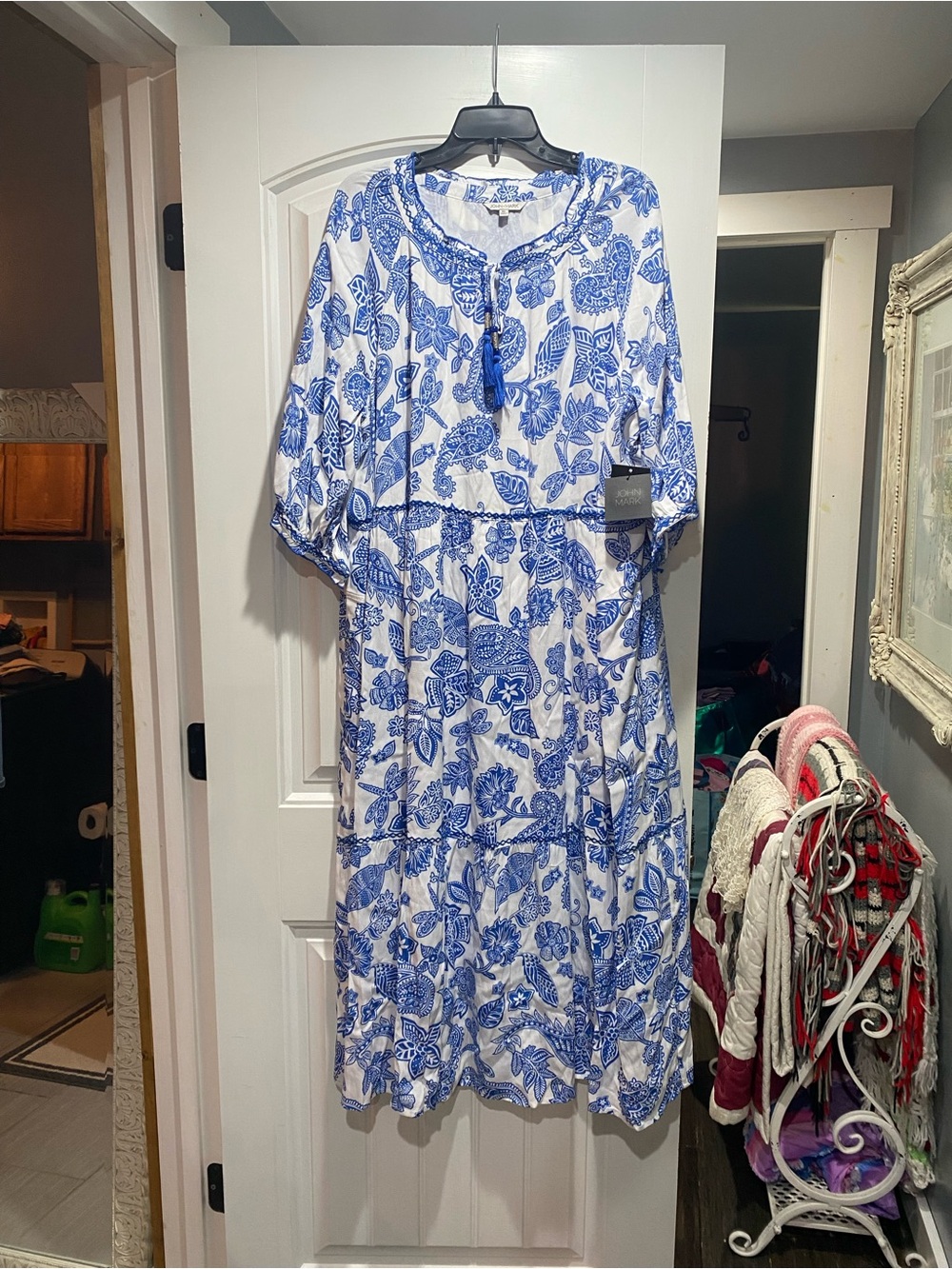 John Mark White and Blue Floral Maxi Dress